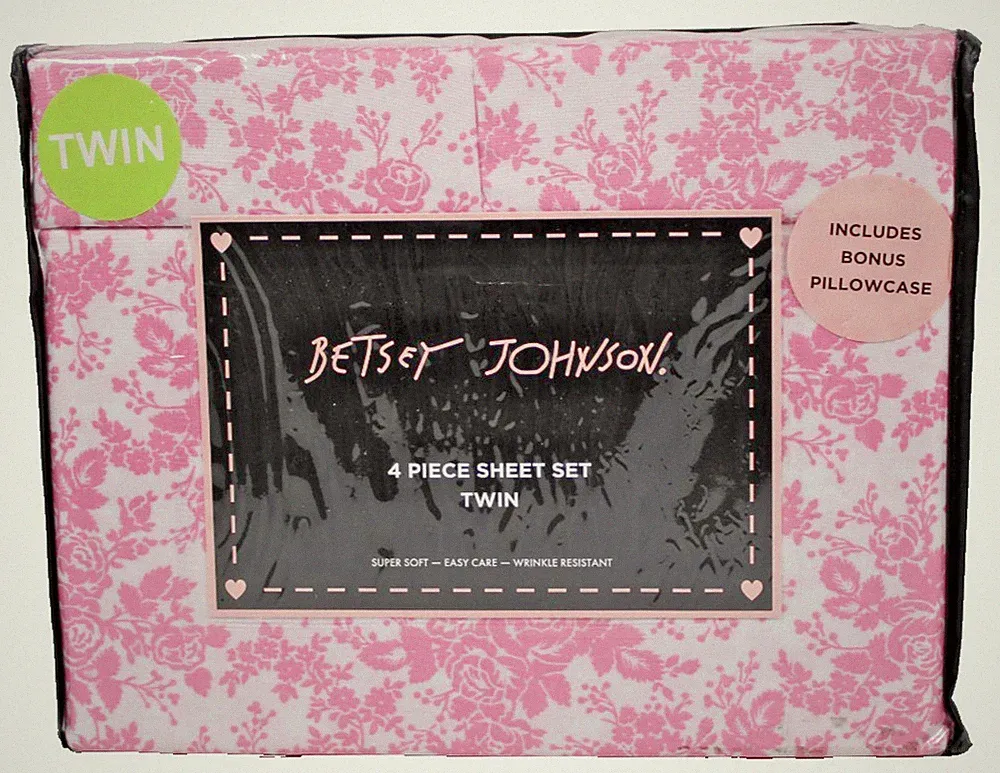 Betsey Johnson 4 Piece Twin Cottage Floral Pink Sheet Set