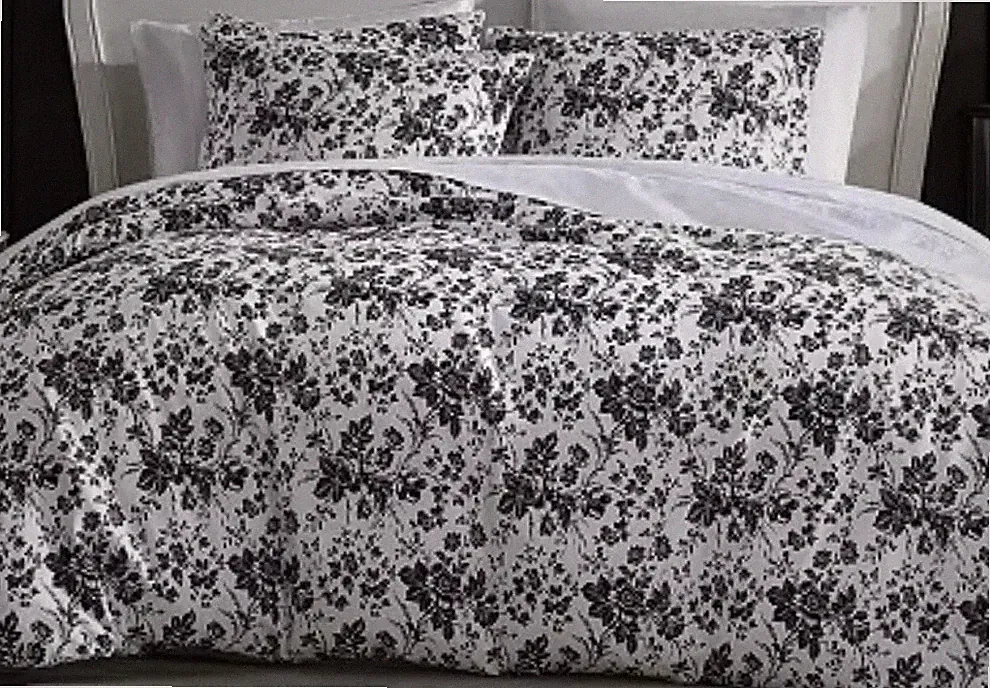Betsey Johnson Betseys Toile Queen Duvet & Shams 3pc Set Black / White New