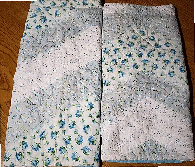 Betsey Johnson Blue / White Shabby Chic Quilted Pillow Shams Set of 2