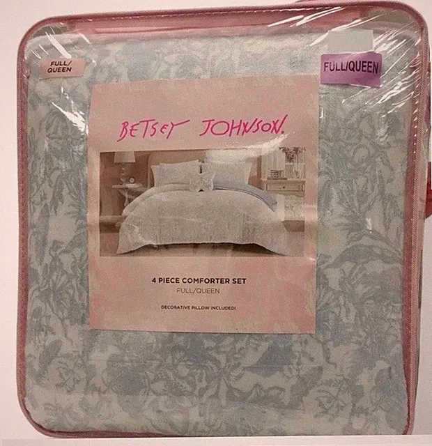 Betsey Johnson Butterfly Comforter Blue and White Full Queen 4 Piece Set NWT