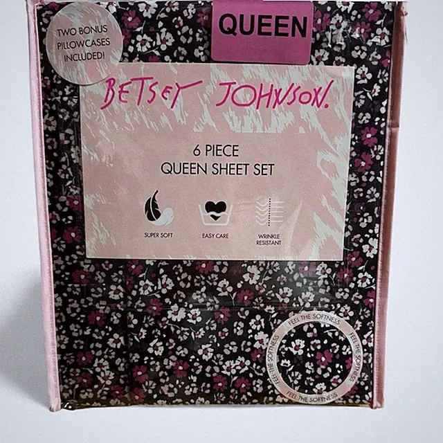 Betsey Johnson Floral Leopard Rosettes Black 6PC Queen Sheet Set New