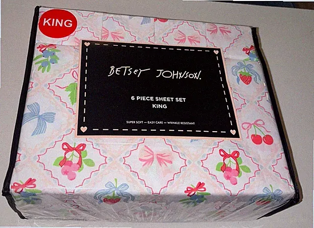 Betsey Johnson King Sheet Set, Cherries, Strawberries, Blueberries, 6 Pc., NWT