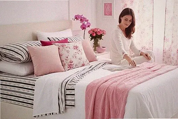 Betsey Johnson King Size Bed Sheet Set Romance Black Stripe Pink Floral 6 pc.