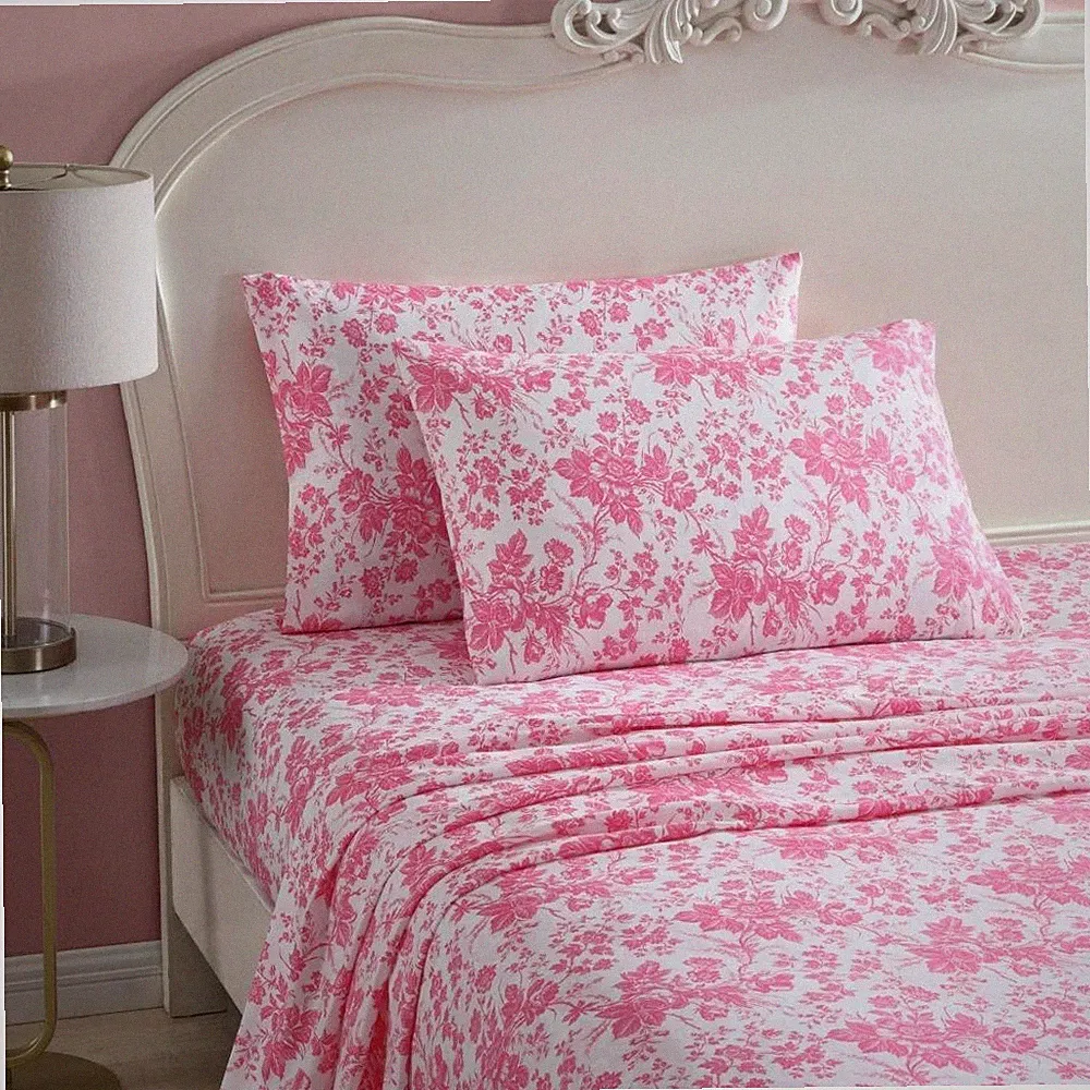 Betsey Johnson Pink Fairytale Floral Printed Microfiber 4 Pc Queen Sheet Set