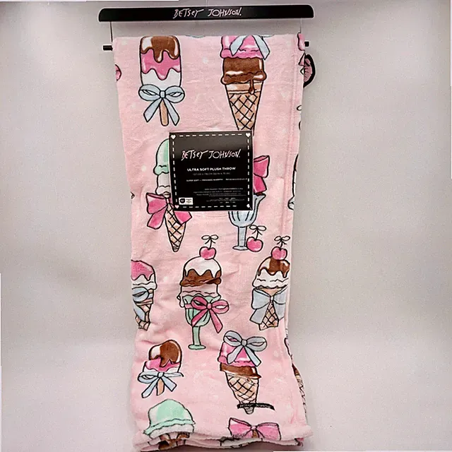 Betsey Johnson Pink Ice Cream Sundae Ultra Soft Plush Throw Blanket 50x70 NEW