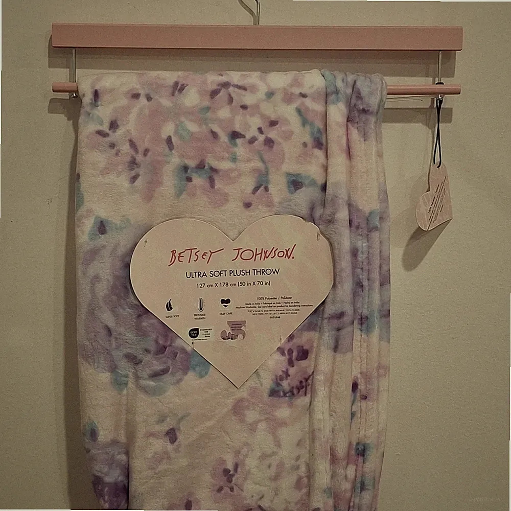 Betsey Johnson Plush Purple & Blue Floral Blanket