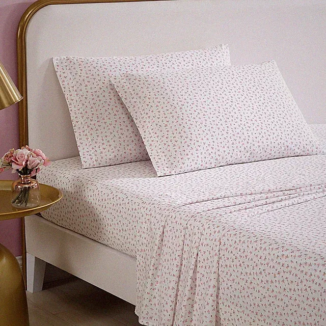 Betsey Johnson Printed Cotton Percale 4-Pc. Sheet Set | Queen | Baby Buds Pink