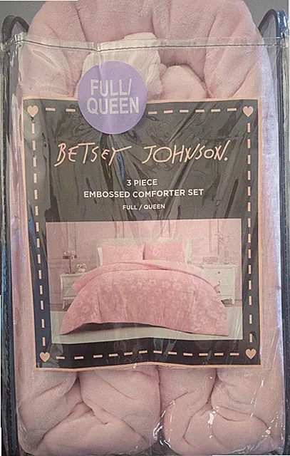 Betsey Johnson QUEEN Pink Flowers Embossed Velour 3 pc Comforter Set