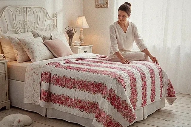 Betsey Johnson Reversible Floral Quilt Blanket - 65" x 83"