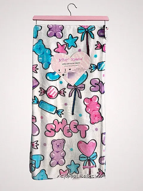 Betsey Johnson Sweet Candy Multicolor Soft Plush Throw Blanket 50x60 in