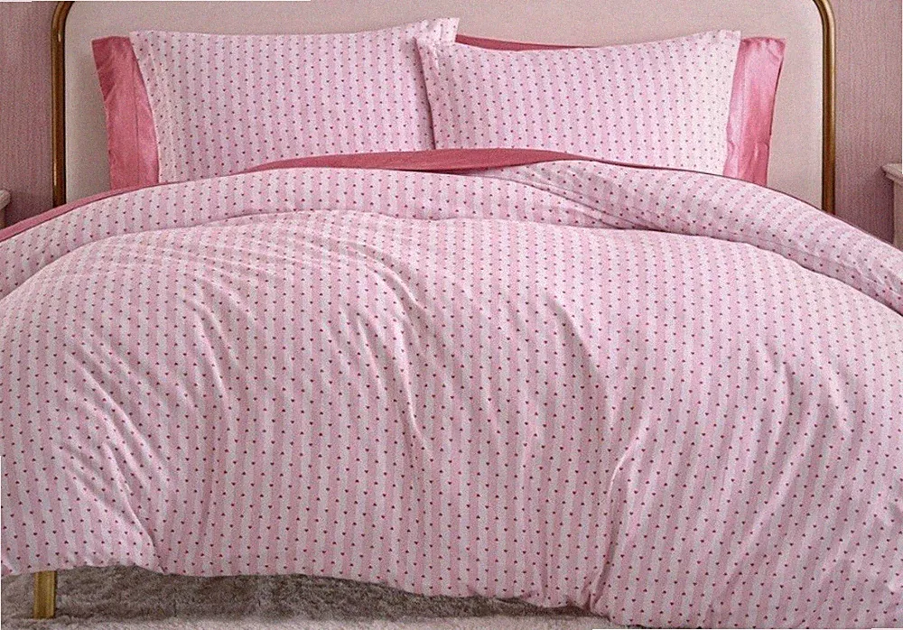 Betsey Johnson Wonderland Stripe Pink Queen Duvet & Shams 3pc Set New