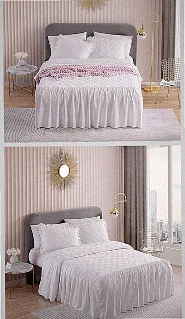 New Betsey Johnson Full Bedspread & Sham Set White Quilted Lightweight