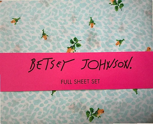 NEW Betsey Johnson Yellow Light Blue Floral Leopard, FULL Sheet Set